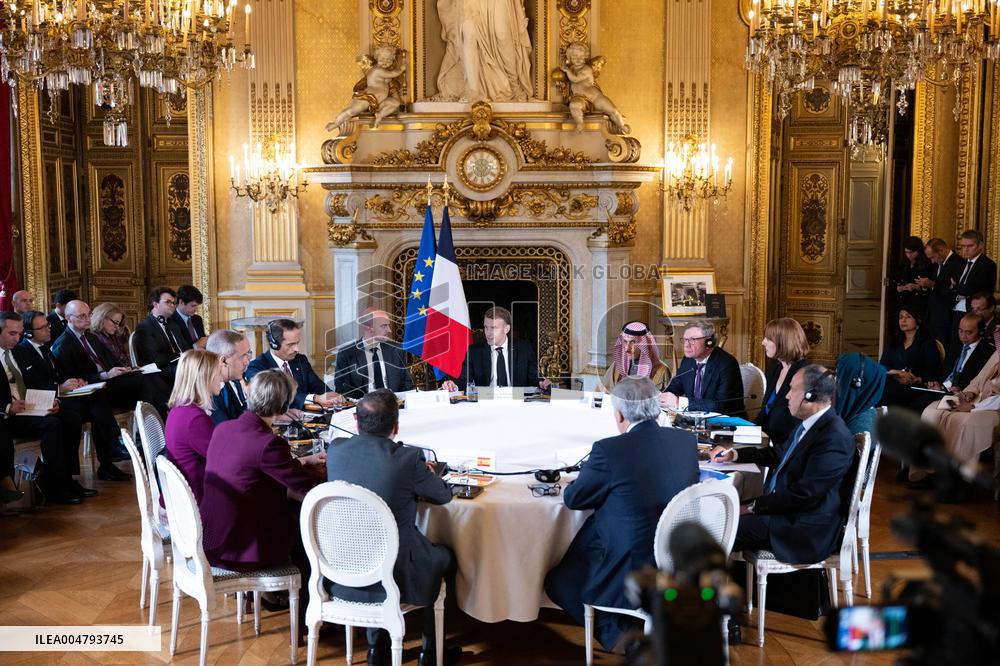 Emmanuel Macron at Meeting for a peace plan in Gaza - Paris