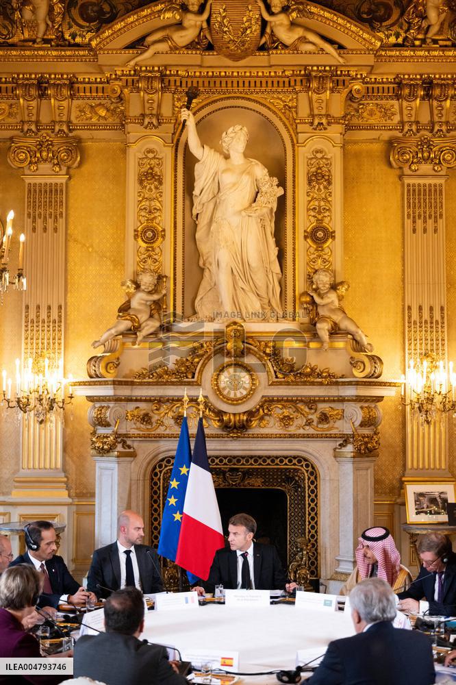 Emmanuel Macron at Meeting for a peace plan in Gaza - Paris