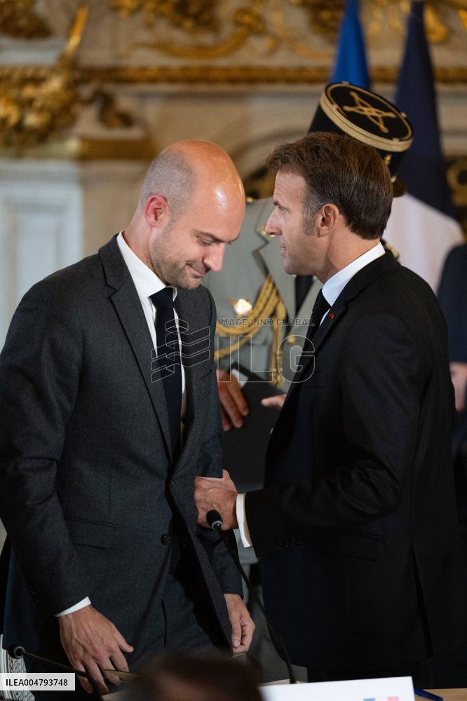 Emmanuel Macron at Meeting for a peace plan in Gaza - Paris