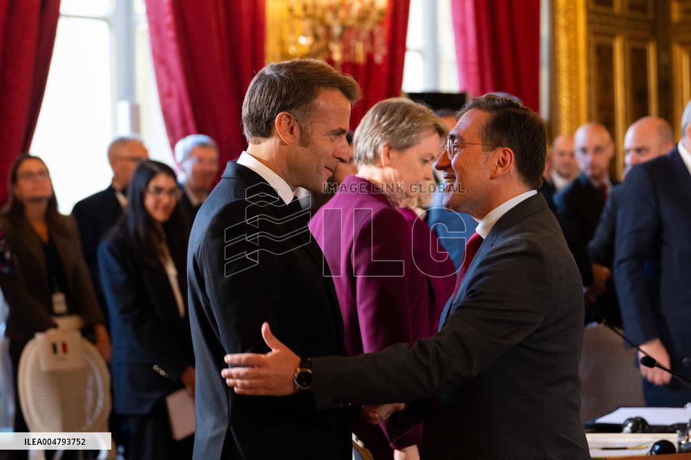 Emmanuel Macron at Meeting for a peace plan in Gaza - Paris