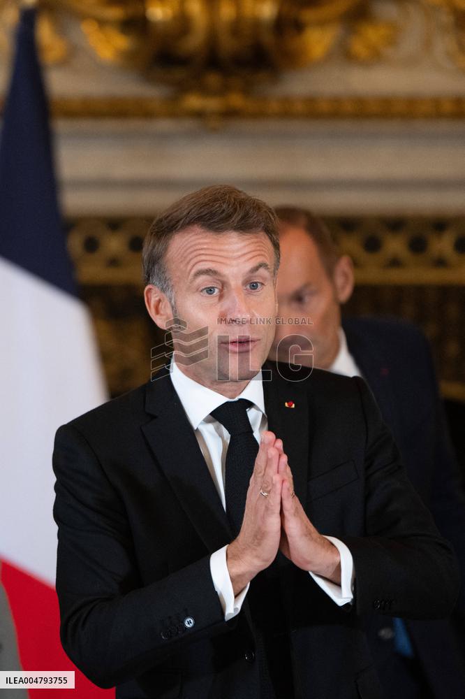 Emmanuel Macron at Meeting for a peace plan in Gaza - Paris
