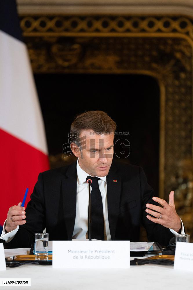 Emmanuel Macron at Meeting for a peace plan in Gaza - Paris