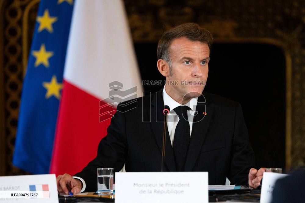 Emmanuel Macron at Meeting for a peace plan in Gaza - Paris