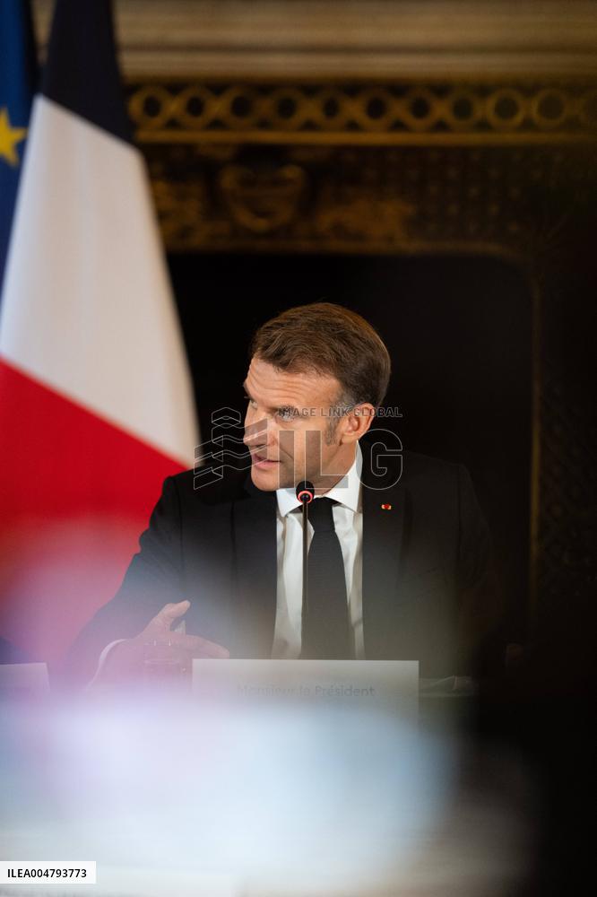 Emmanuel Macron at Meeting for a peace plan in Gaza - Paris
