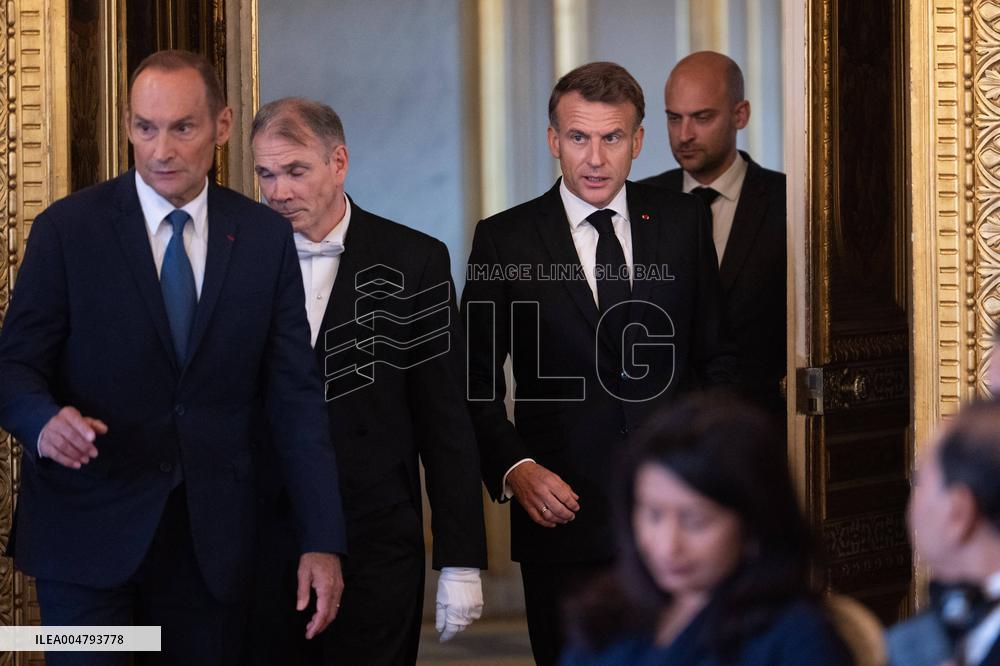 Emmanuel Macron at Meeting for a peace plan in Gaza - Paris