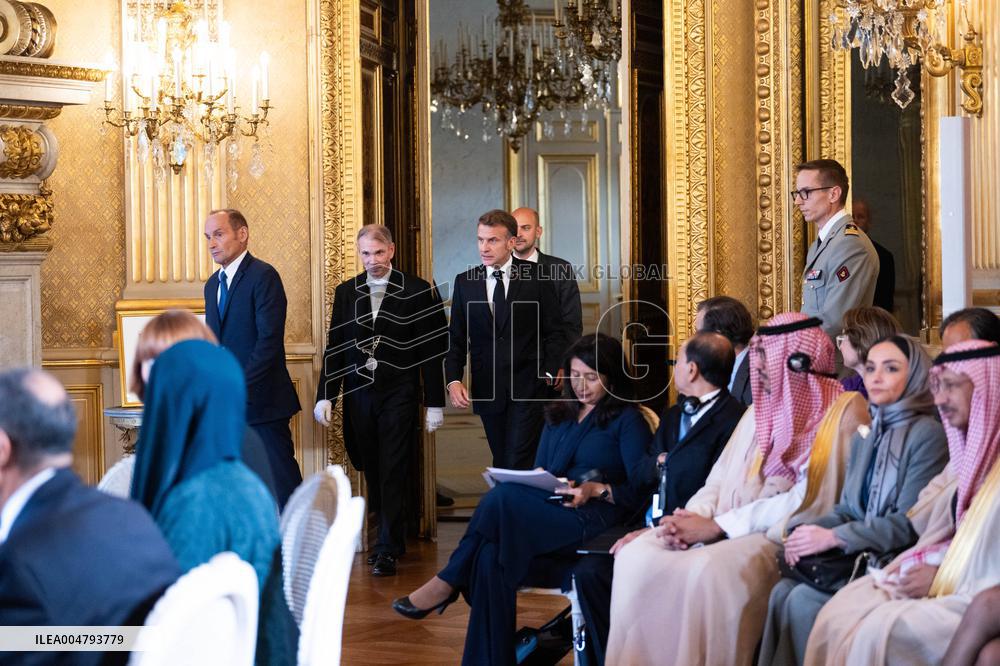 Emmanuel Macron at Meeting for a peace plan in Gaza - Paris