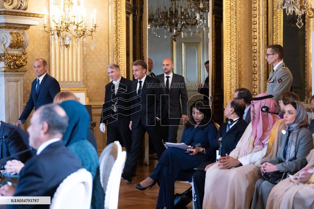 Emmanuel Macron at Meeting for a peace plan in Gaza - Paris
