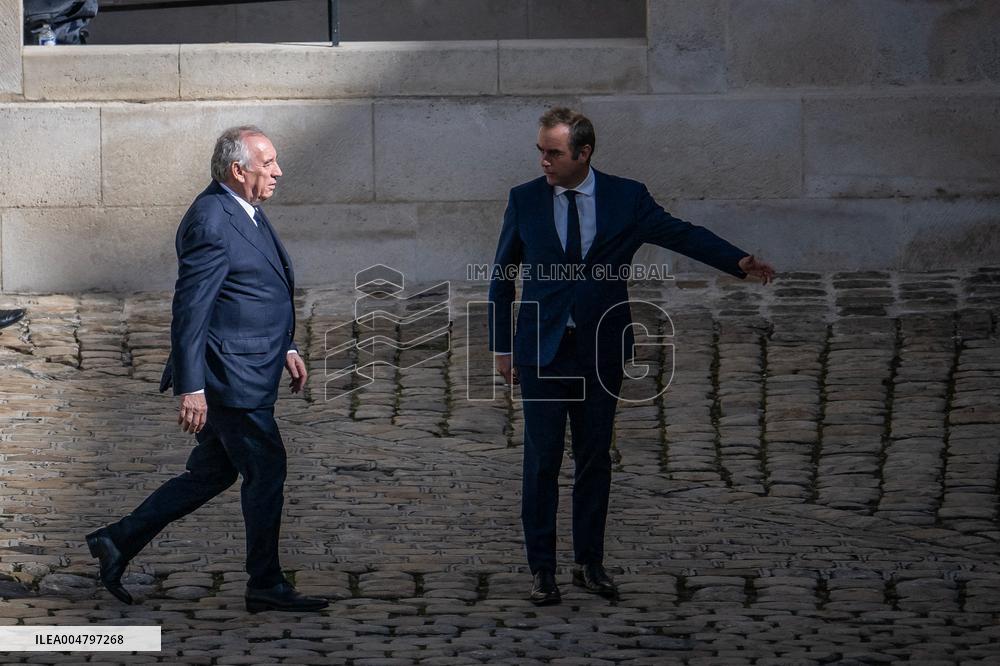 Francois Bayrou And Sebastien Lecornu At Farewell To Thierry Burkhard Arms Ceremony - Paris