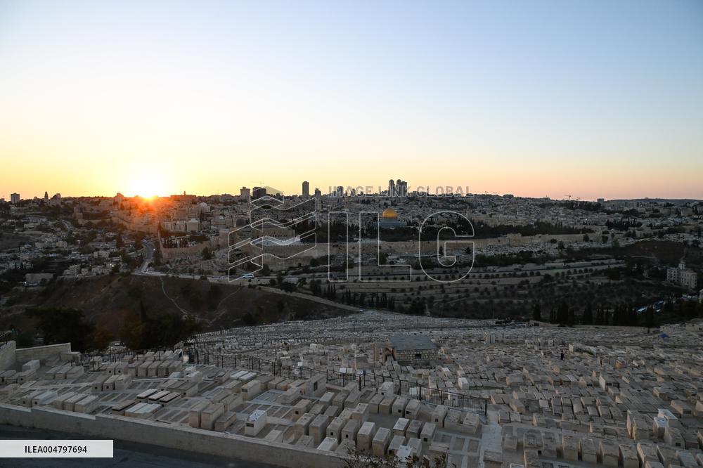 View From The Mount Of Olives Of The Old City In Jerusalem - Israel