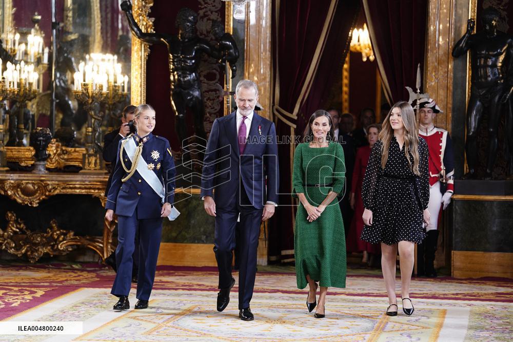 Royals Preside Over a Reception at the Royal Palace for National Holiday - Madrid