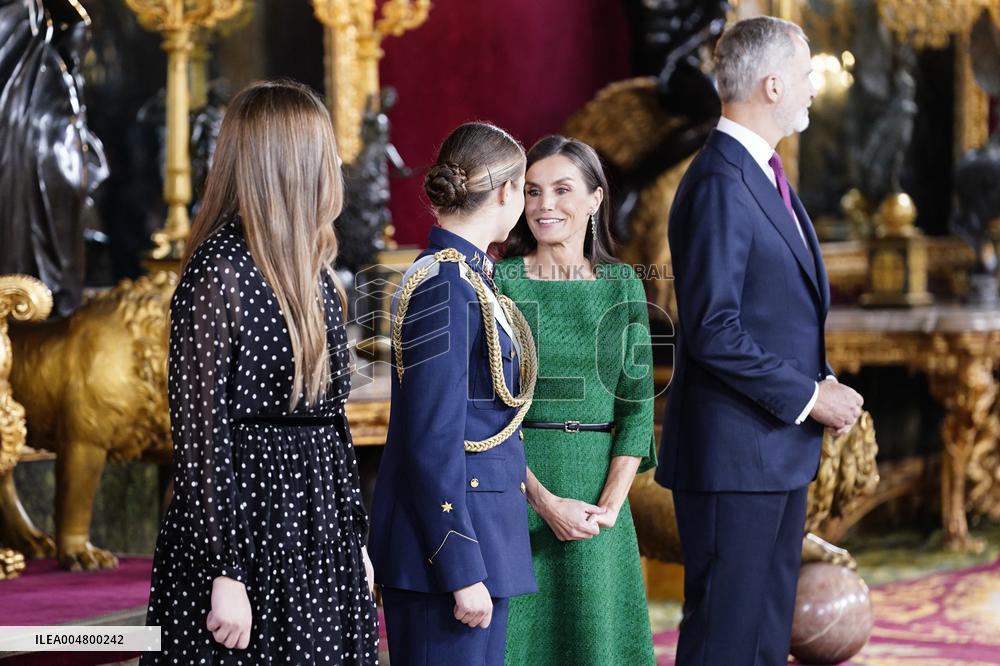 Royals Preside Over a Reception at the Royal Palace for National Holiday - Madrid