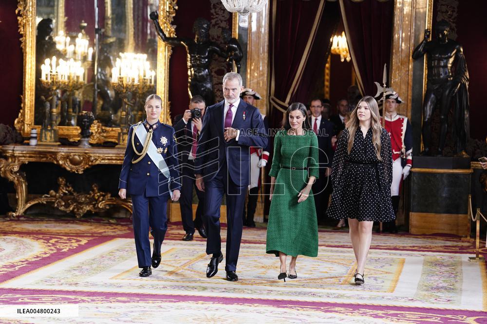 Royals Preside Over a Reception at the Royal Palace for National Holiday - Madrid