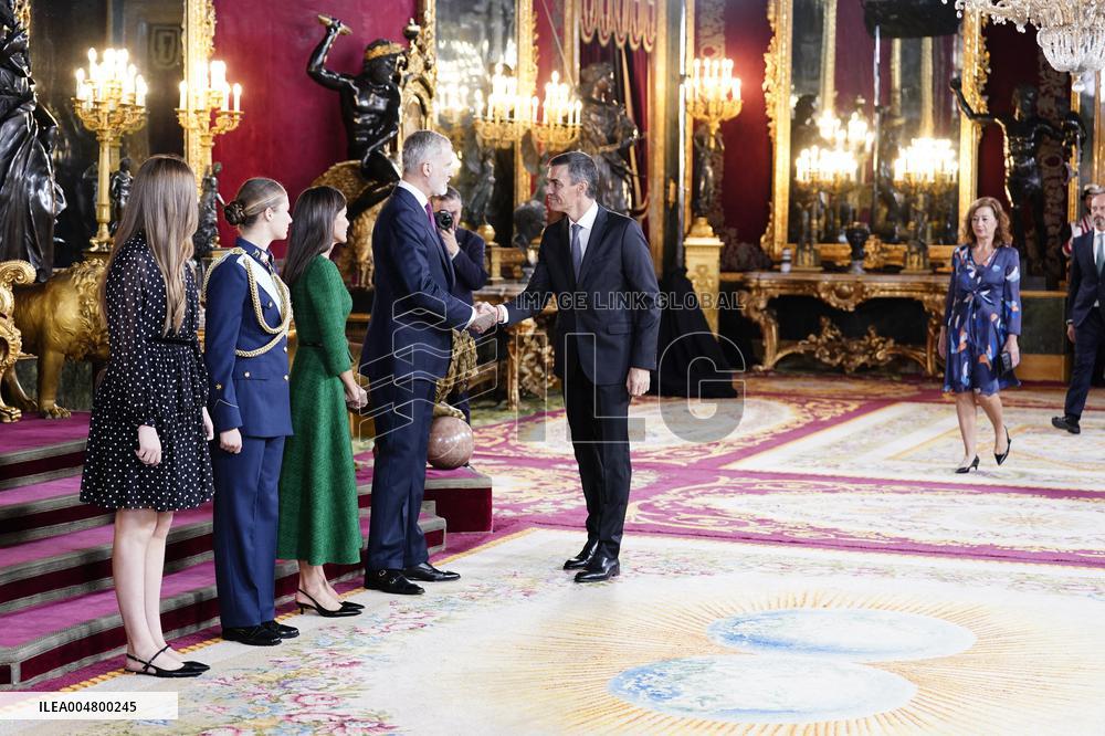 Royals Preside Over a Reception at the Royal Palace for National Holiday - Madrid