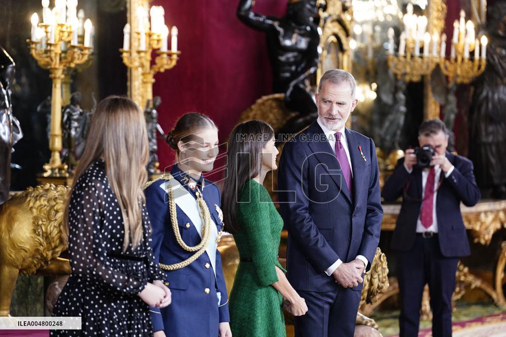 Royals Preside Over a Reception at the Royal Palace for National Holiday - Madrid
