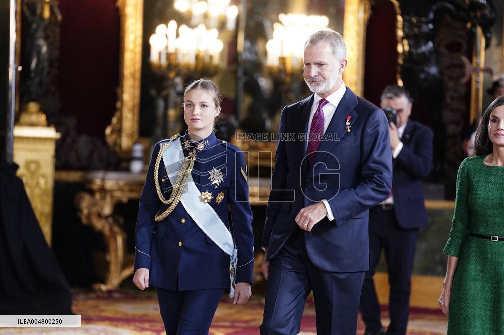 Royals Preside Over a Reception at the Royal Palace for National Holiday - Madrid