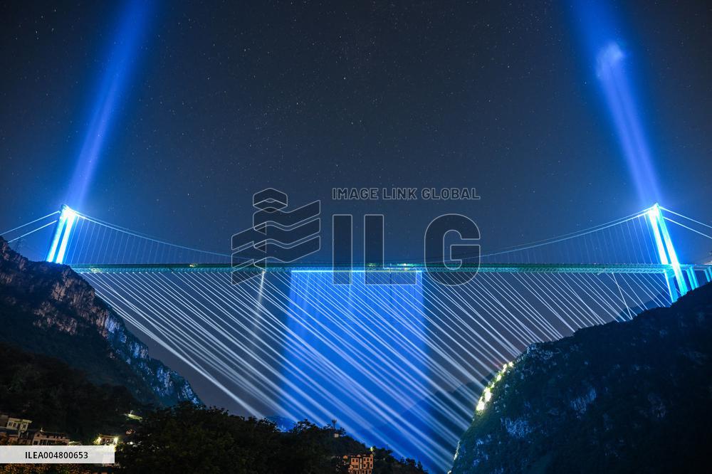 Huajiang Grand Canyon Bridge At Night - China