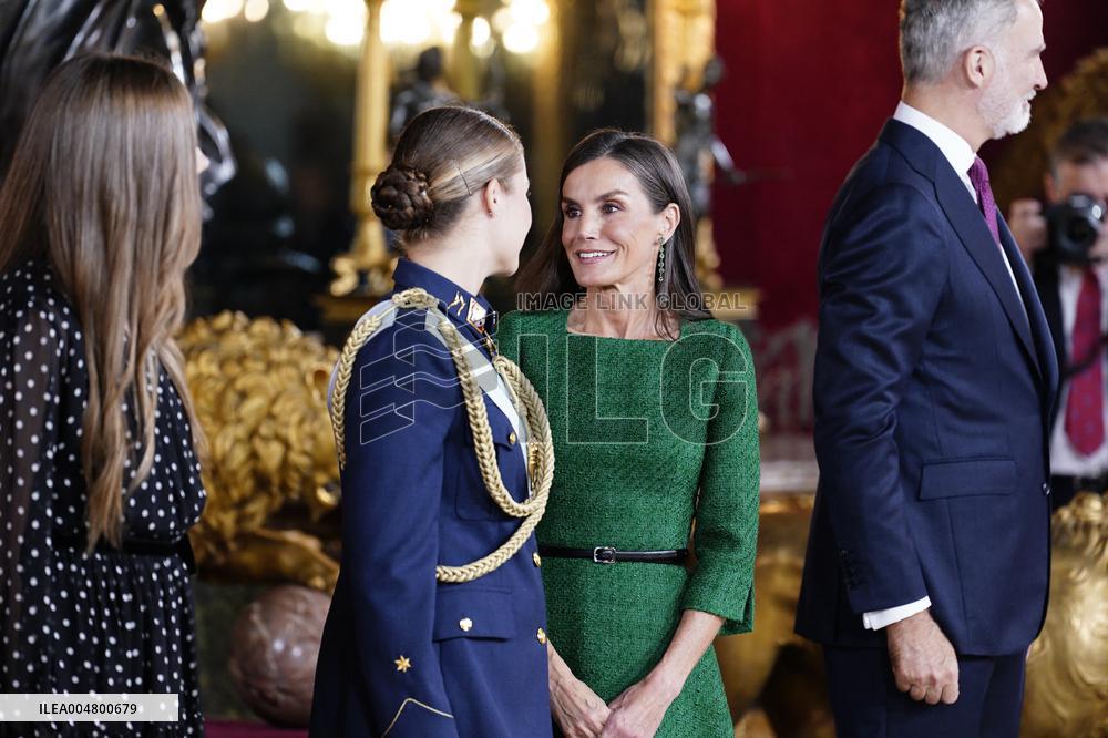 Royals Preside Over a Reception at the Royal Palace for National Holiday - Madrid