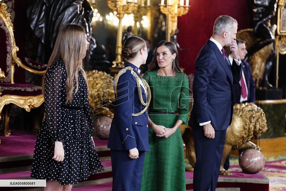 Royals Preside Over a Reception at the Royal Palace for National Holiday - Madrid