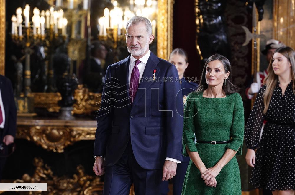 Royals Preside Over a Reception at the Royal Palace for National Holiday - Madrid