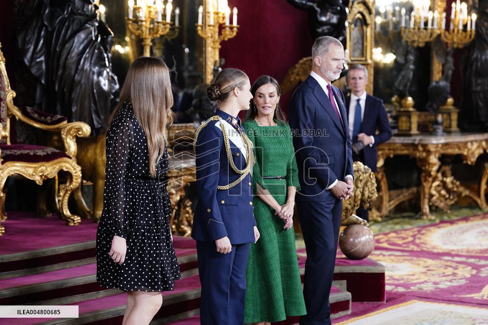Royals Preside Over a Reception at the Royal Palace for National Holiday - Madrid