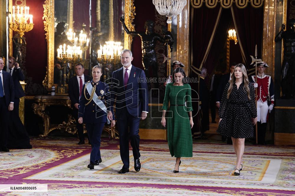 Royals Preside Over a Reception at the Royal Palace for National Holiday - Madrid