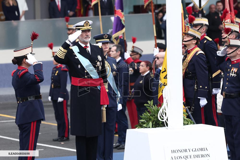 Spanish Royals At The Military Parade on National Day - Madrid