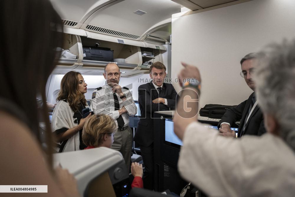 President Macron Aboad His Plane After Sharm El Sheikh Agreement - Egypt