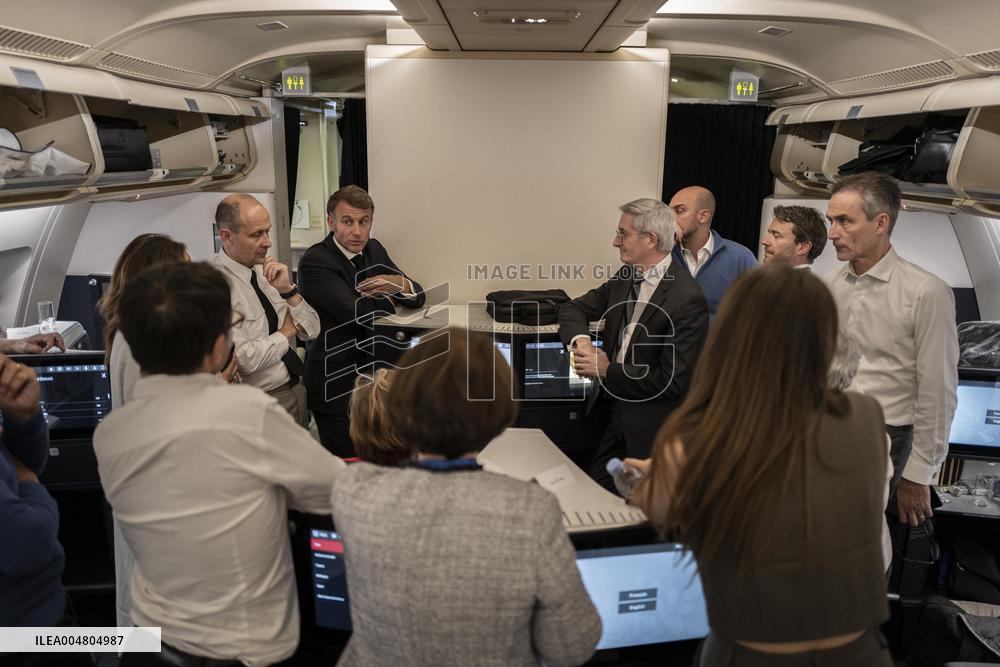 President Macron Aboad His Plane After Sharm El Sheikh Agreement - Egypt