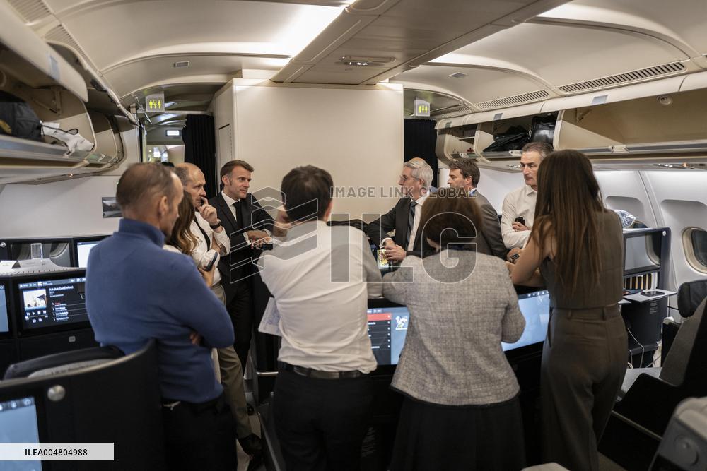 President Macron Aboad His Plane After Sharm El Sheikh Agreement - Egypt