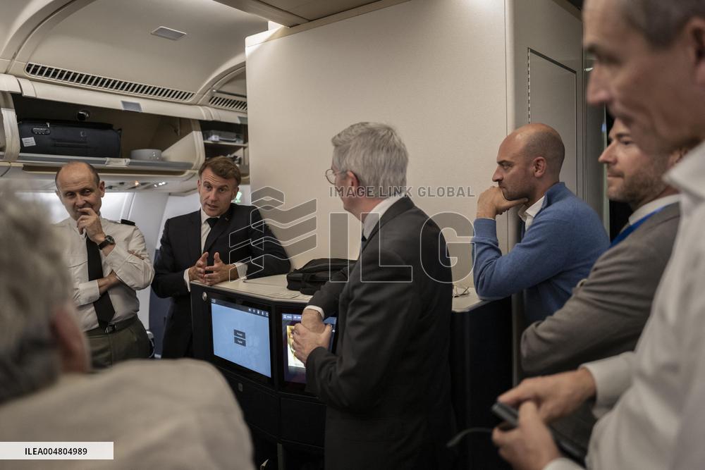 President Macron Aboad His Plane After Sharm El Sheikh Agreement - Egypt