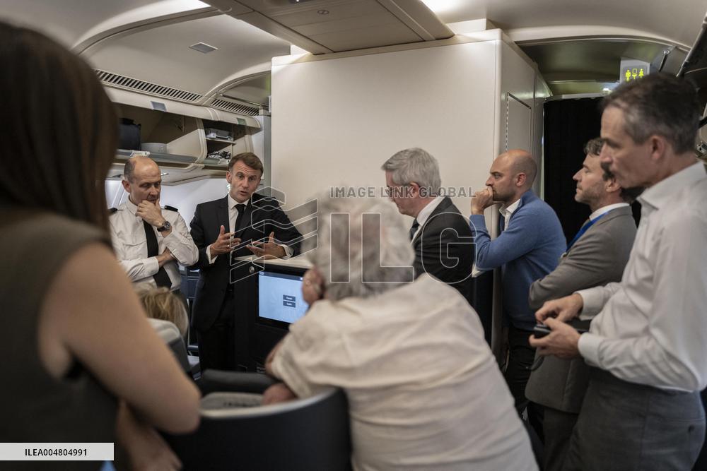 President Macron Aboad His Plane After Sharm El Sheikh Agreement - Egypt
