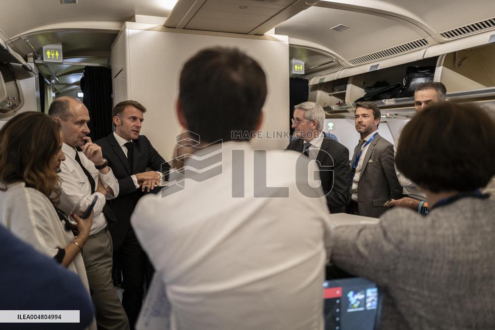 President Macron Aboad His Plane After Sharm El Sheikh Agreement - Egypt