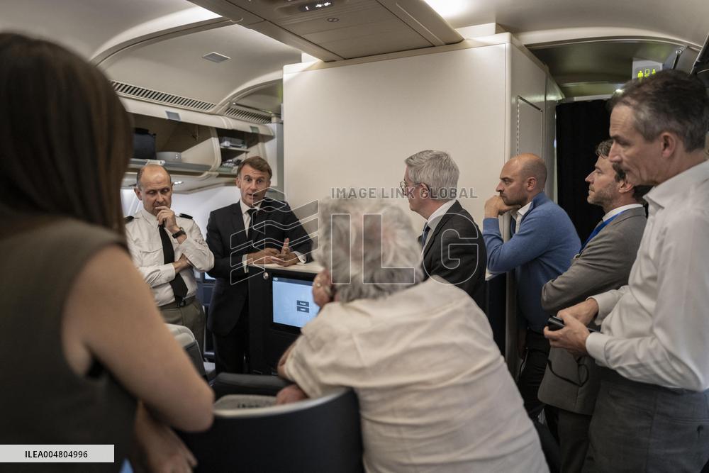 President Macron Aboad His Plane After Sharm El Sheikh Agreement - Egypt