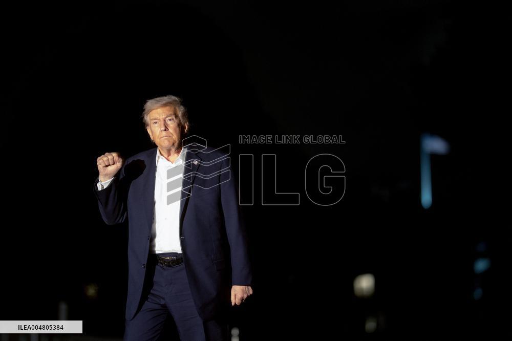 President Trump Walks On The South Lawn Of The White House - DC