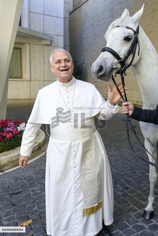 Pope Leo XIV Receives Purebred Arabian White Horse As A Gift  - Vatican