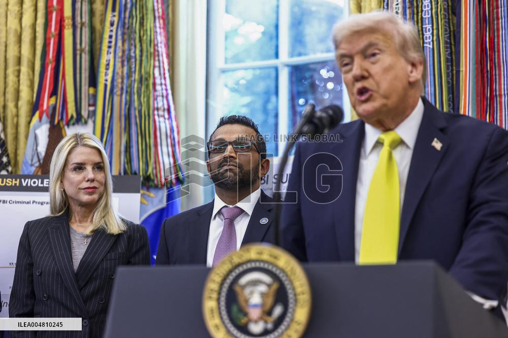 US President Donald Trump and FBI Director Kash Patel speak in the Oval Office