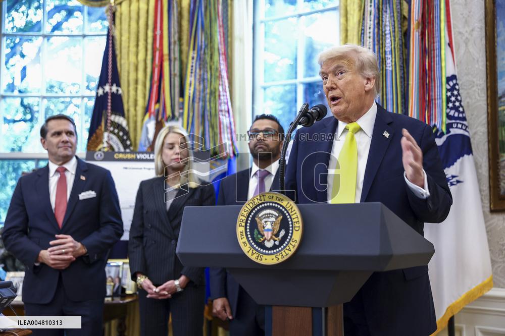US President Donald Trump and FBI Director Kash Patel speak in the Oval Office