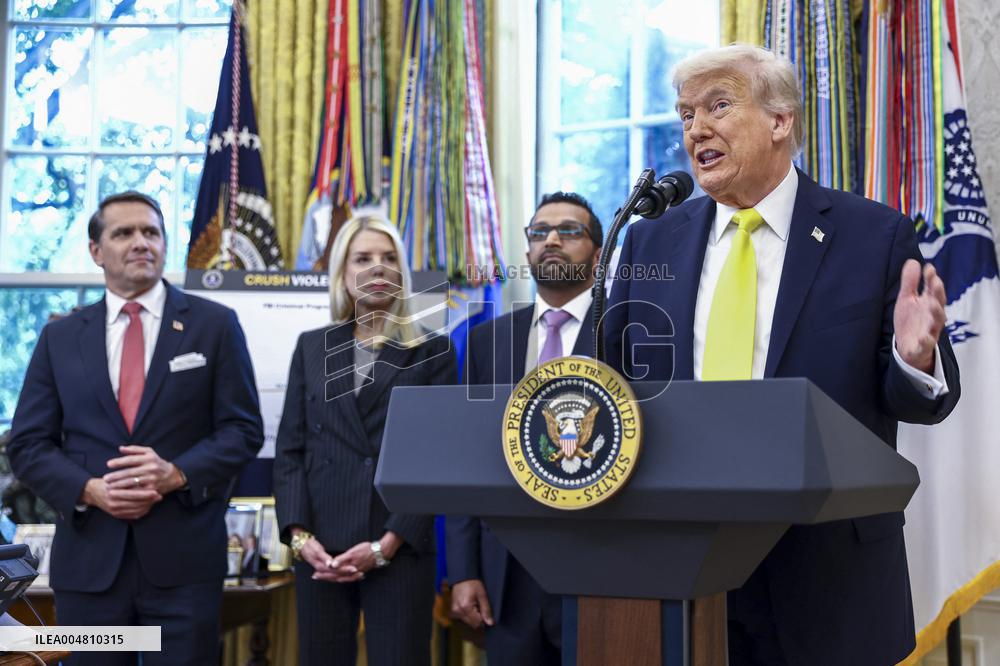 US President Donald Trump and FBI Director Kash Patel speak in the Oval Office