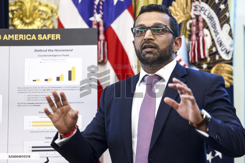 US President Donald Trump and FBI Director Kash Patel speak in the Oval Office