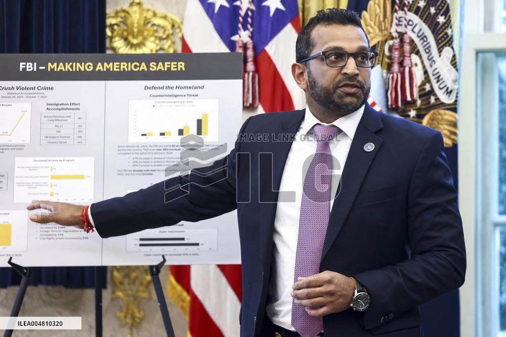 US President Donald Trump and FBI Director Kash Patel speak in the Oval Office