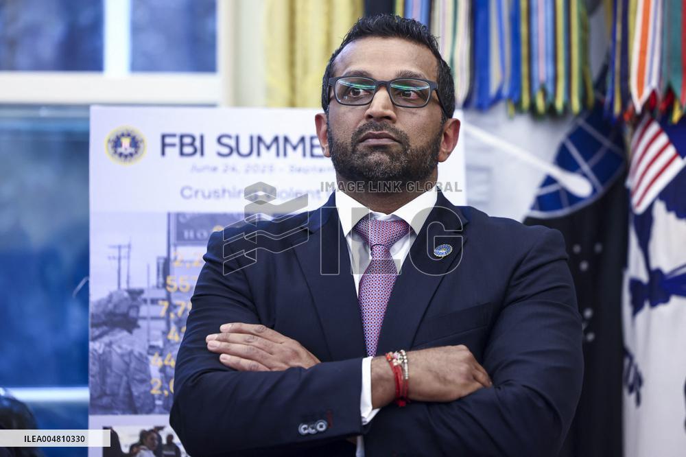 US President Donald Trump and FBI Director Kash Patel speak in the Oval Office