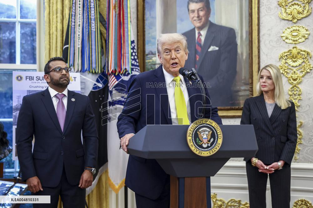 US President Donald Trump and FBI Director Kash Patel speak in the Oval Office