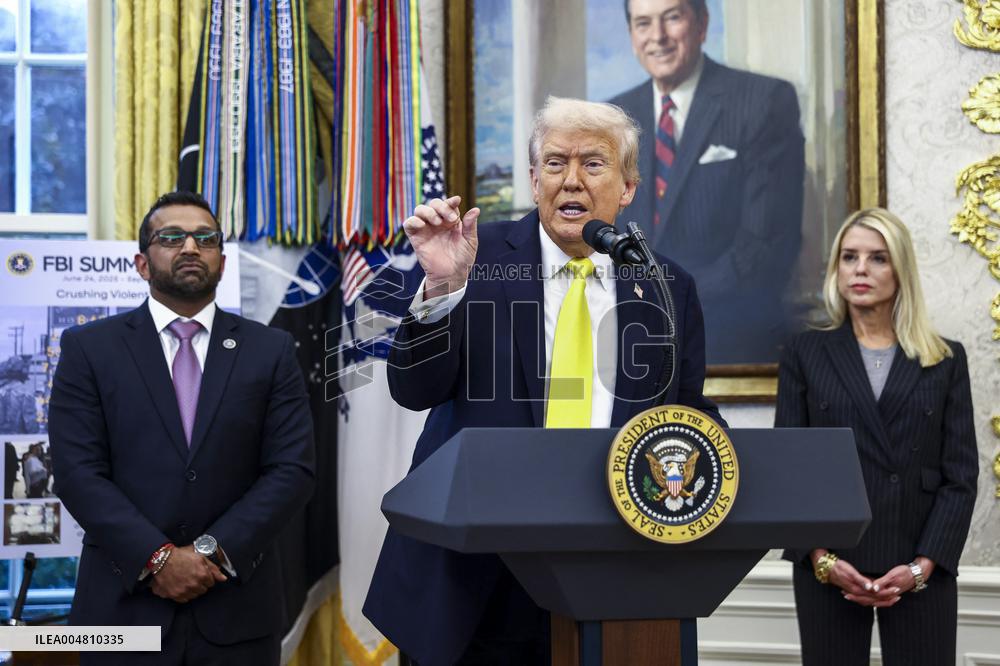 US President Donald Trump and FBI Director Kash Patel speak in the Oval Office