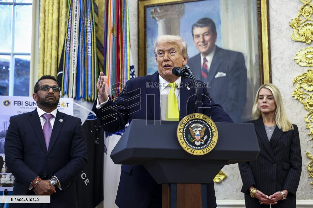 US President Donald Trump and FBI Director Kash Patel speak in the Oval Office