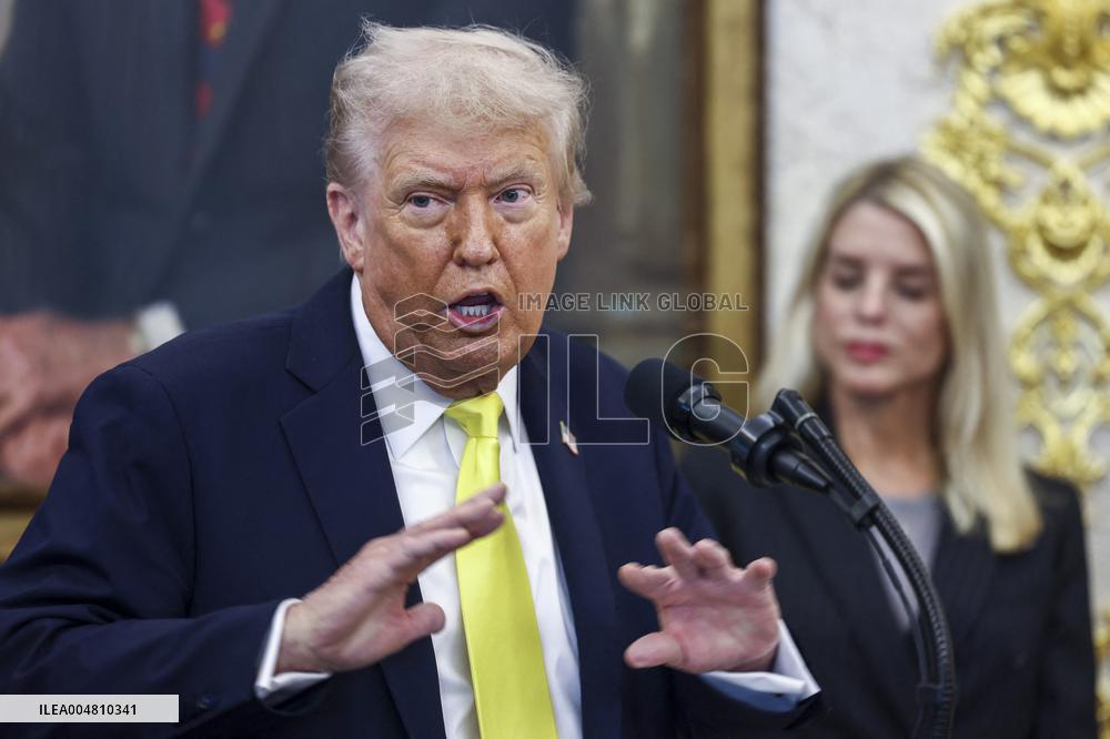 US President Donald Trump and FBI Director Kash Patel speak in the Oval Office