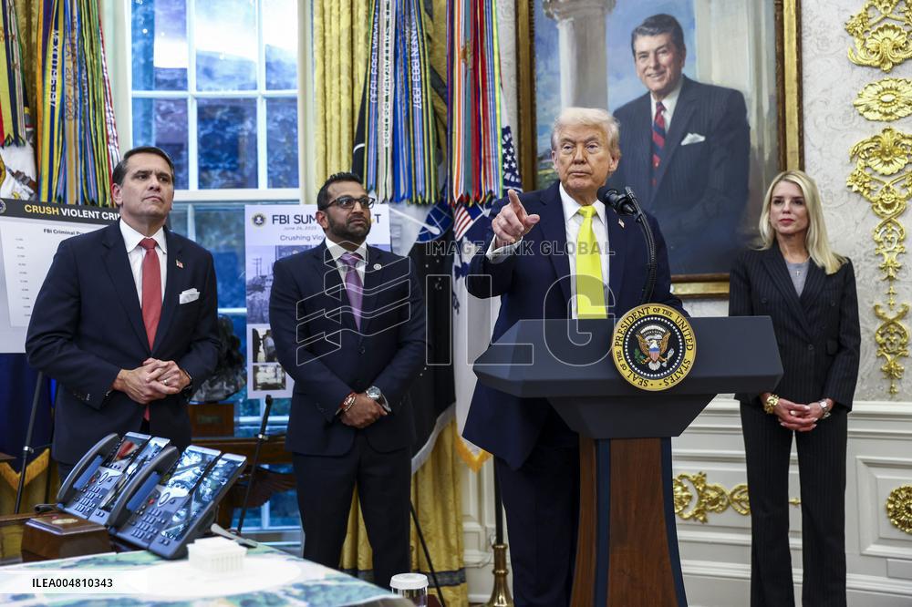 US President Donald Trump and FBI Director Kash Patel speak in the Oval Office