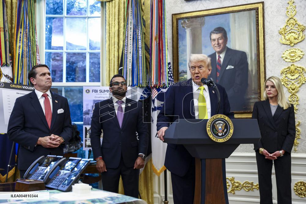 US President Donald Trump and FBI Director Kash Patel speak in the Oval Office