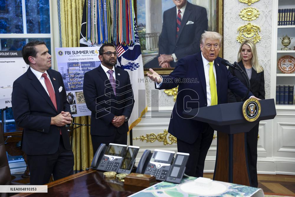 US President Donald Trump and FBI Director Kash Patel speak in the Oval Office