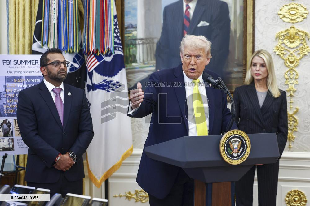 US President Donald Trump and FBI Director Kash Patel speak in the Oval Office