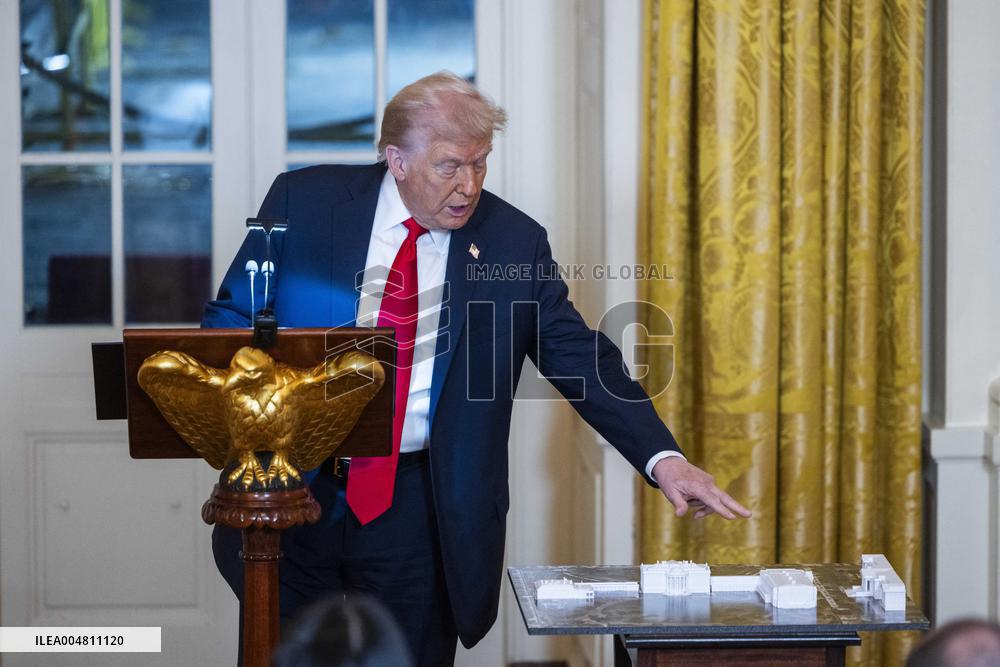 Trump speaks at a fundraiser for his ballroom extension